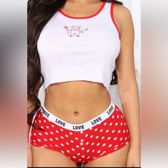 Bad For You PJ Boyshort Set - Red/White - Picture 2 of 5